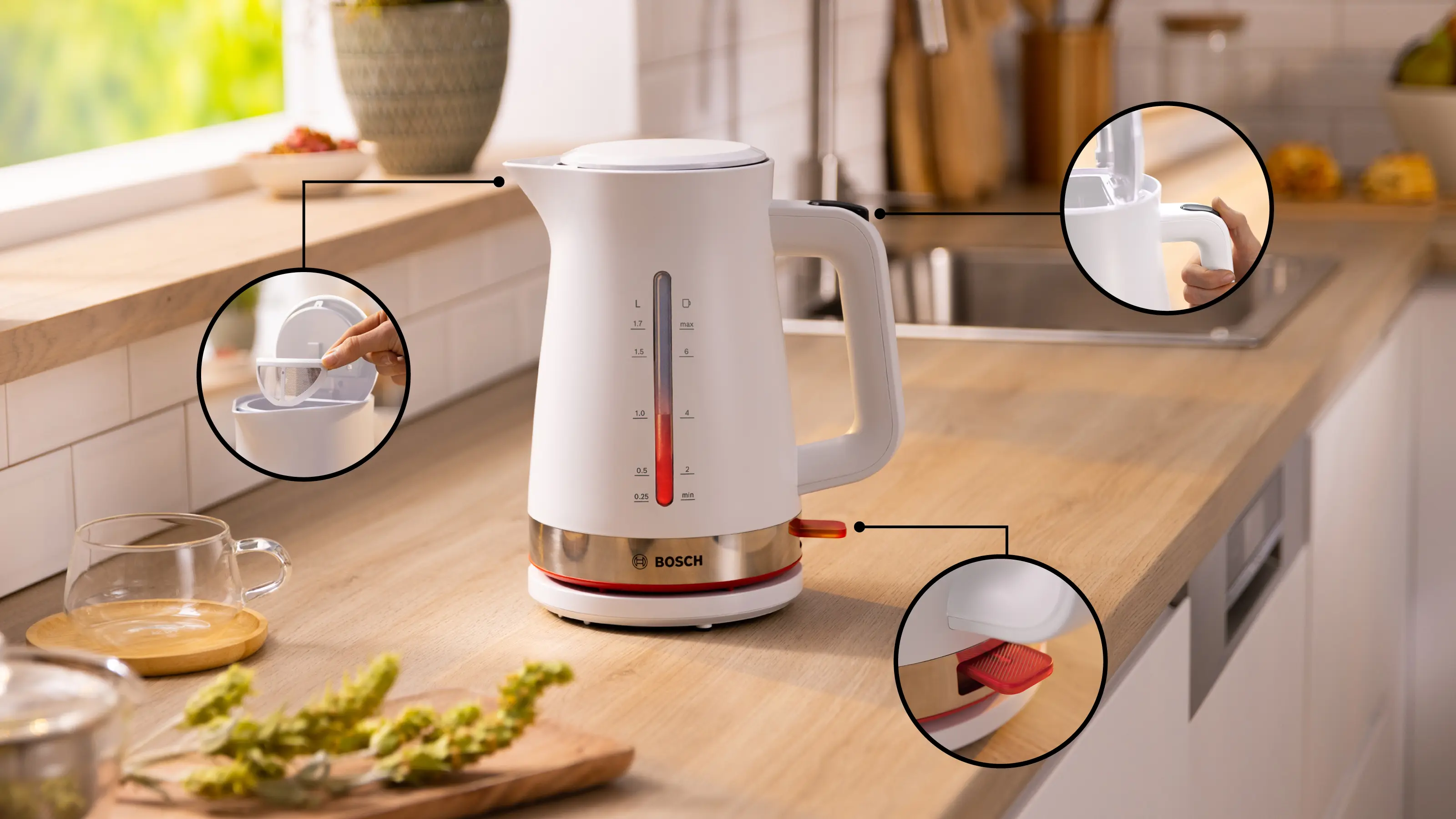 Bosch TWK4M221 MyMoment Water Kettle 1.7L 2400W White product view 2