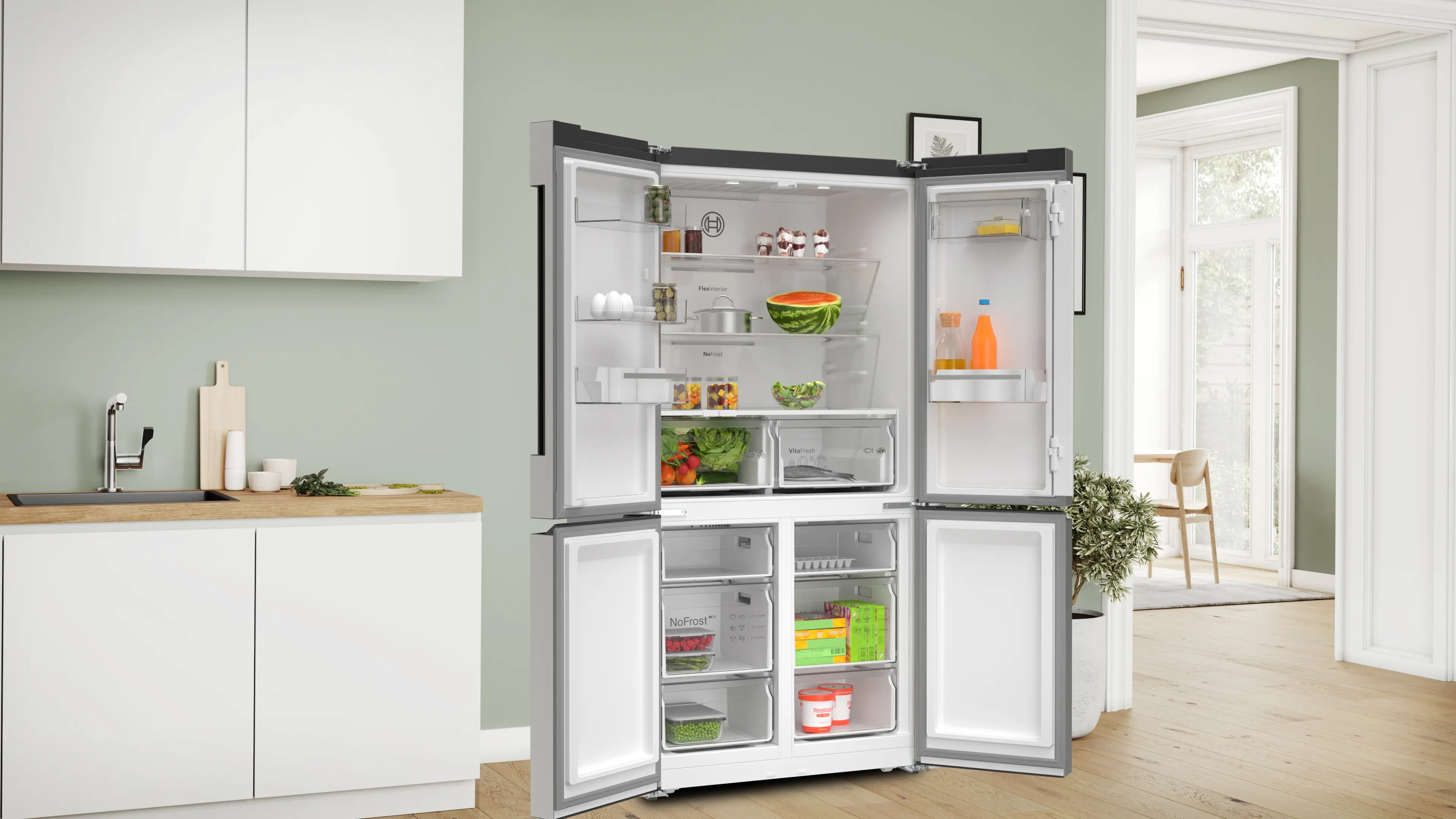 Bosch KFN96VPEA 4Door Fridge 90.5cm 605lit Series 4 Brushed S.Steel