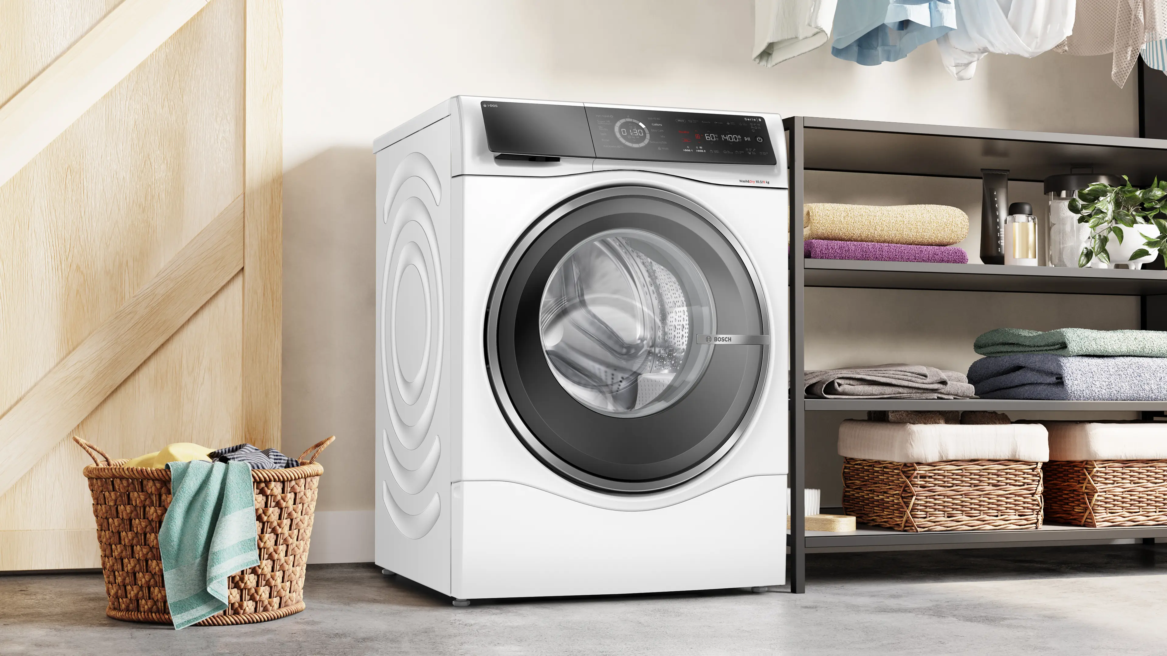 غسالة ونشافة بوش WNC254A0ME ذات التحميل الأمامي 10.5*6 كجم 1400 دورة في الدقيقة الفئة 8 بتقنية i-Dos وكفاءة A+++ لون أبيض