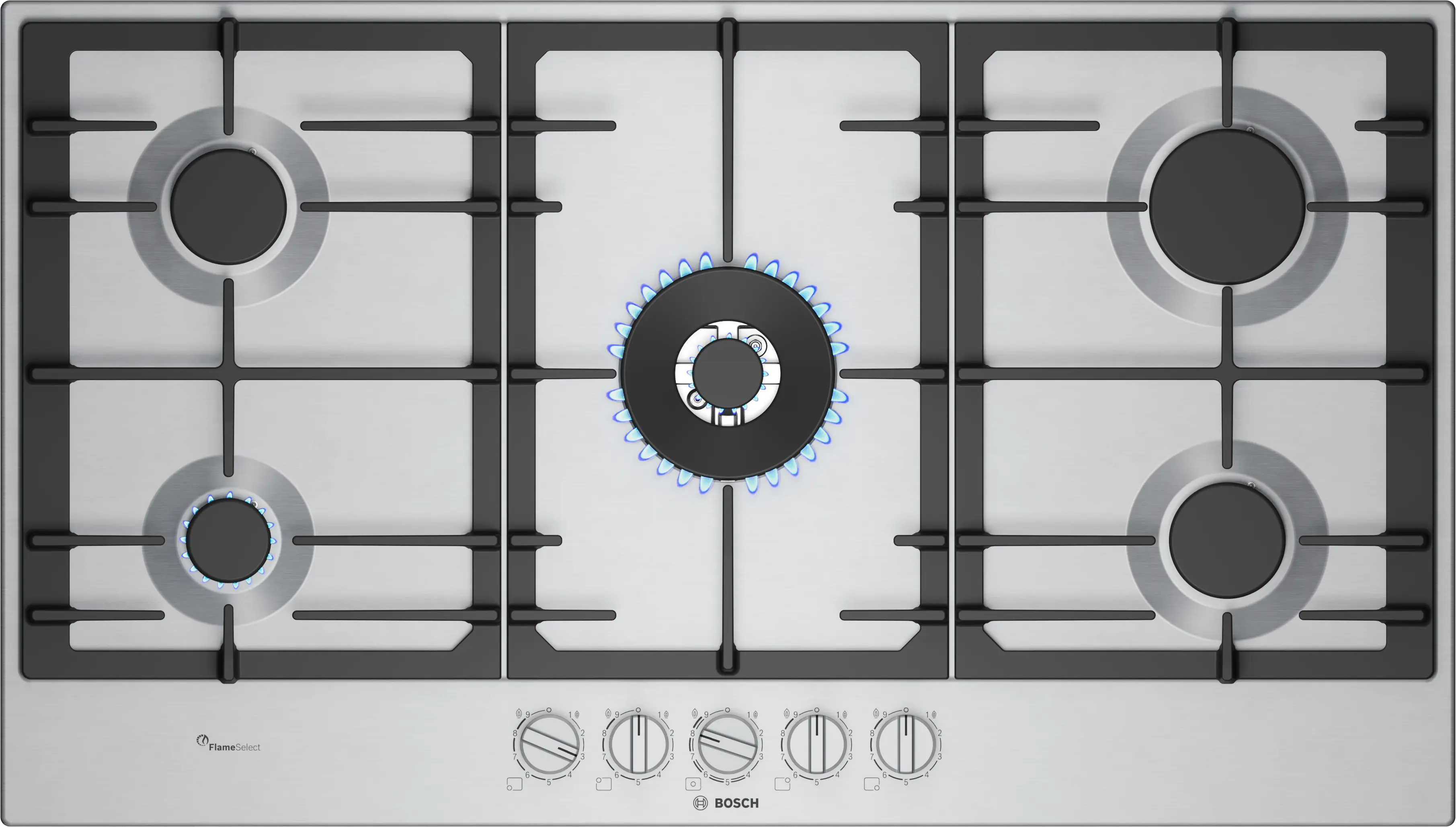 Bosch PCR9A5I90M Series 6 90 cm stainless steel gas hob main product image
