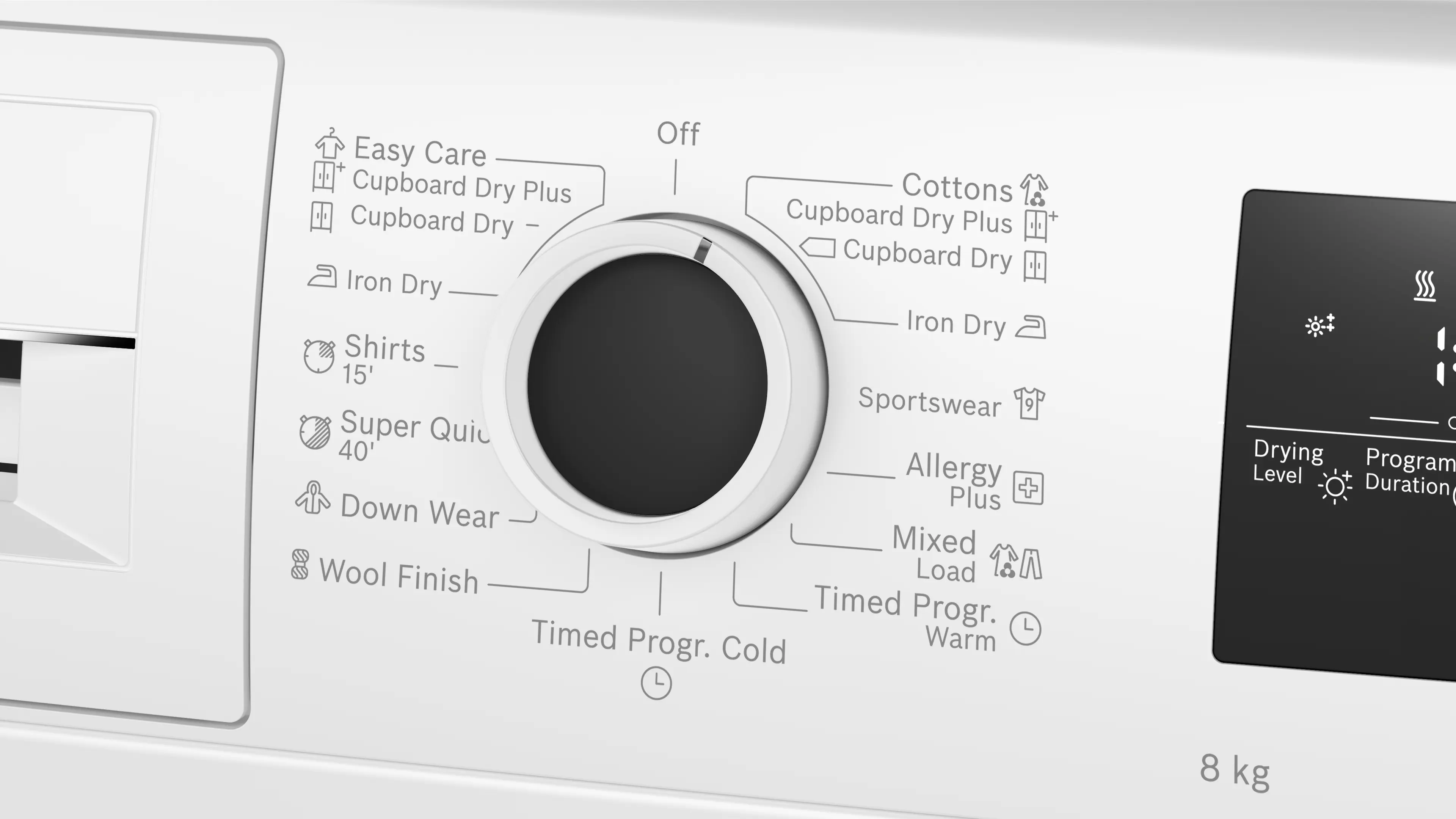 Bosch WTN86211ME white condenser tumble dryer, side profile view