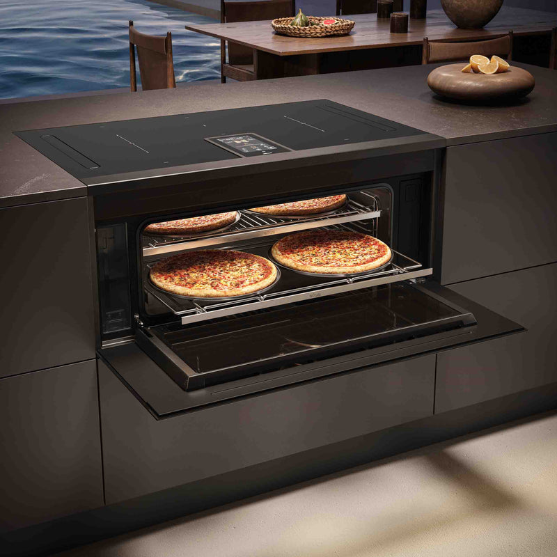 Induction Hob+Hood+Oven Combi Steam 90cm 1200m3/h 63Lit A+ Black