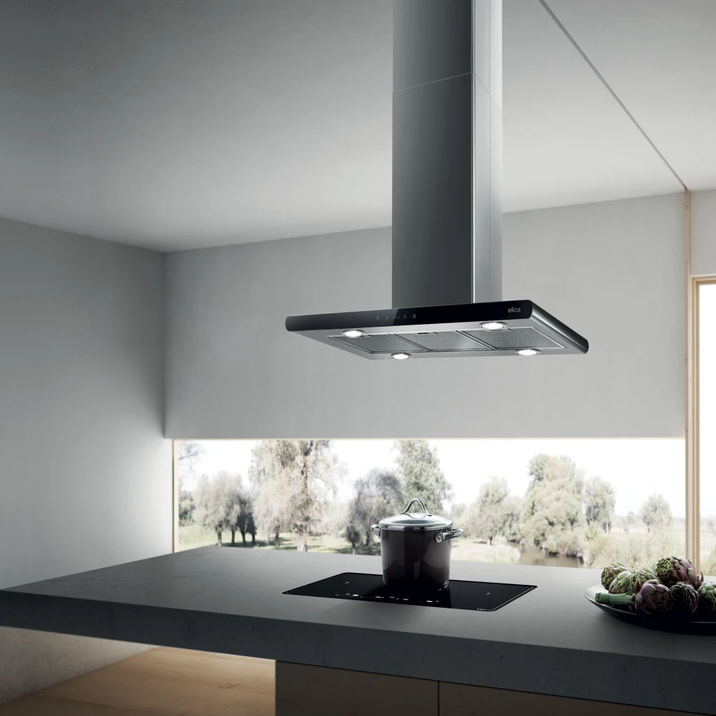 Elica GALAXY ISLAND BLIX/A 90cm hood in black glass at Tahboub Appliances Jordan