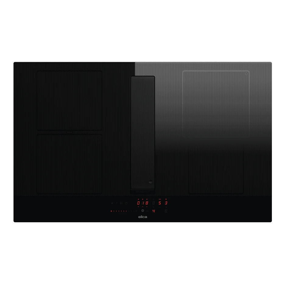 Elica NIKOLATESLA VELVET BL/A/83 83 cm black glass induction hob with integrated extractor front view