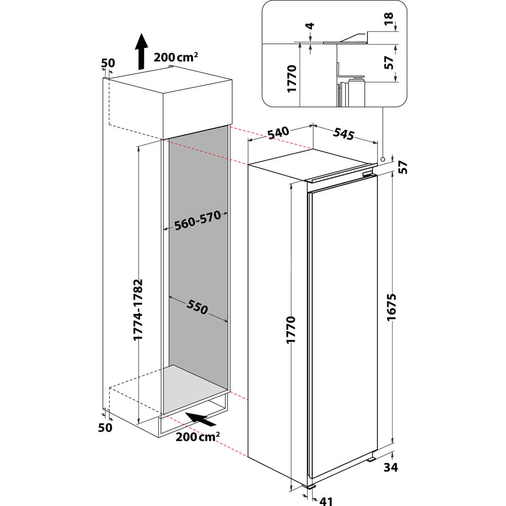 Whirlpool ARG 18081 A++ refrigerator technical drawing