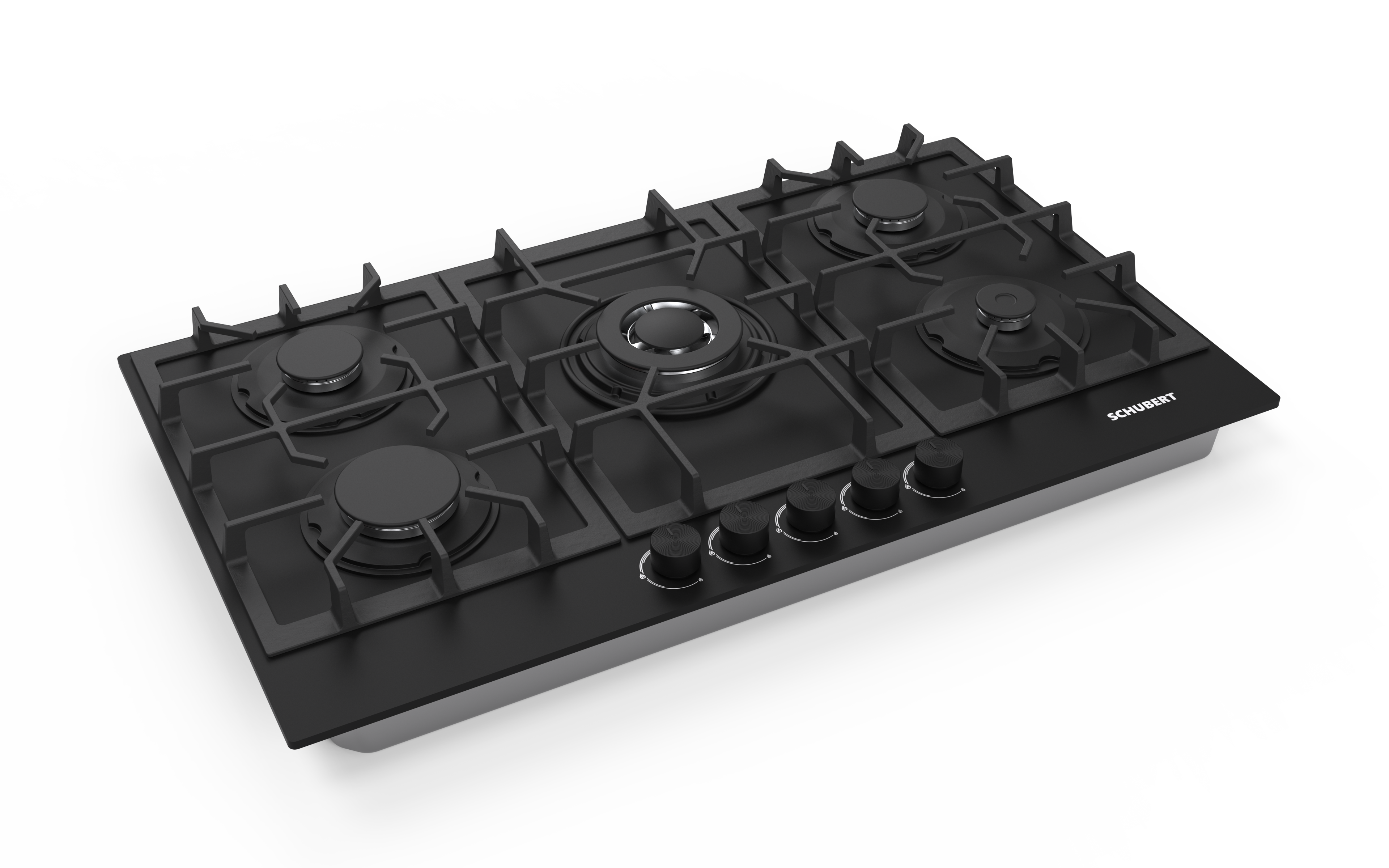 Schubert TETHA A9501 CSD-O Built-In 90cm Gas Hob Black Glass with Cast Iron Top Grids at Tahboub Appliances