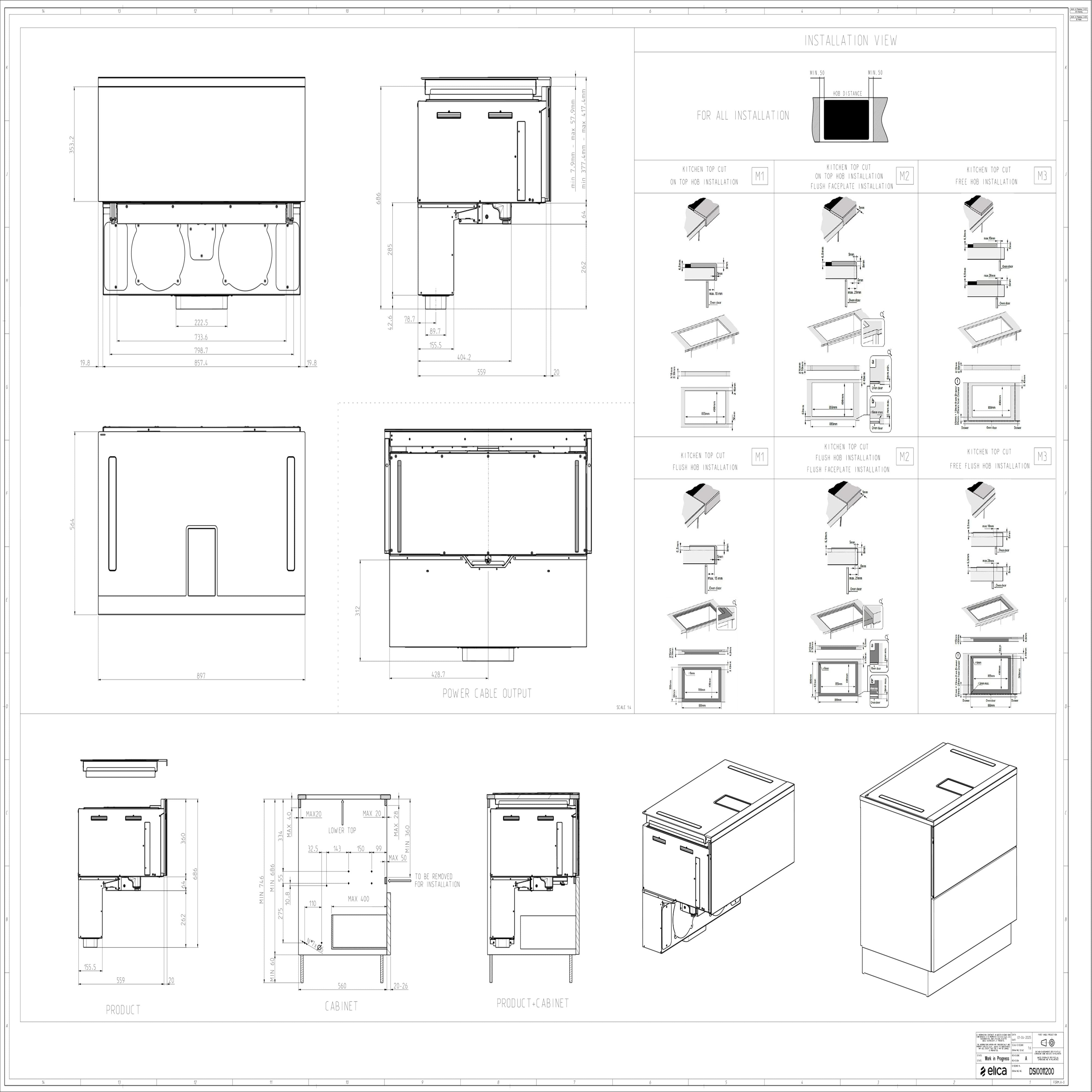 Elica LHOV COMBISTEAM BL/A/90 Induction Hob+Hood+Oven Combi Steam 90cm 1200m3/h 63Lit A+ Black