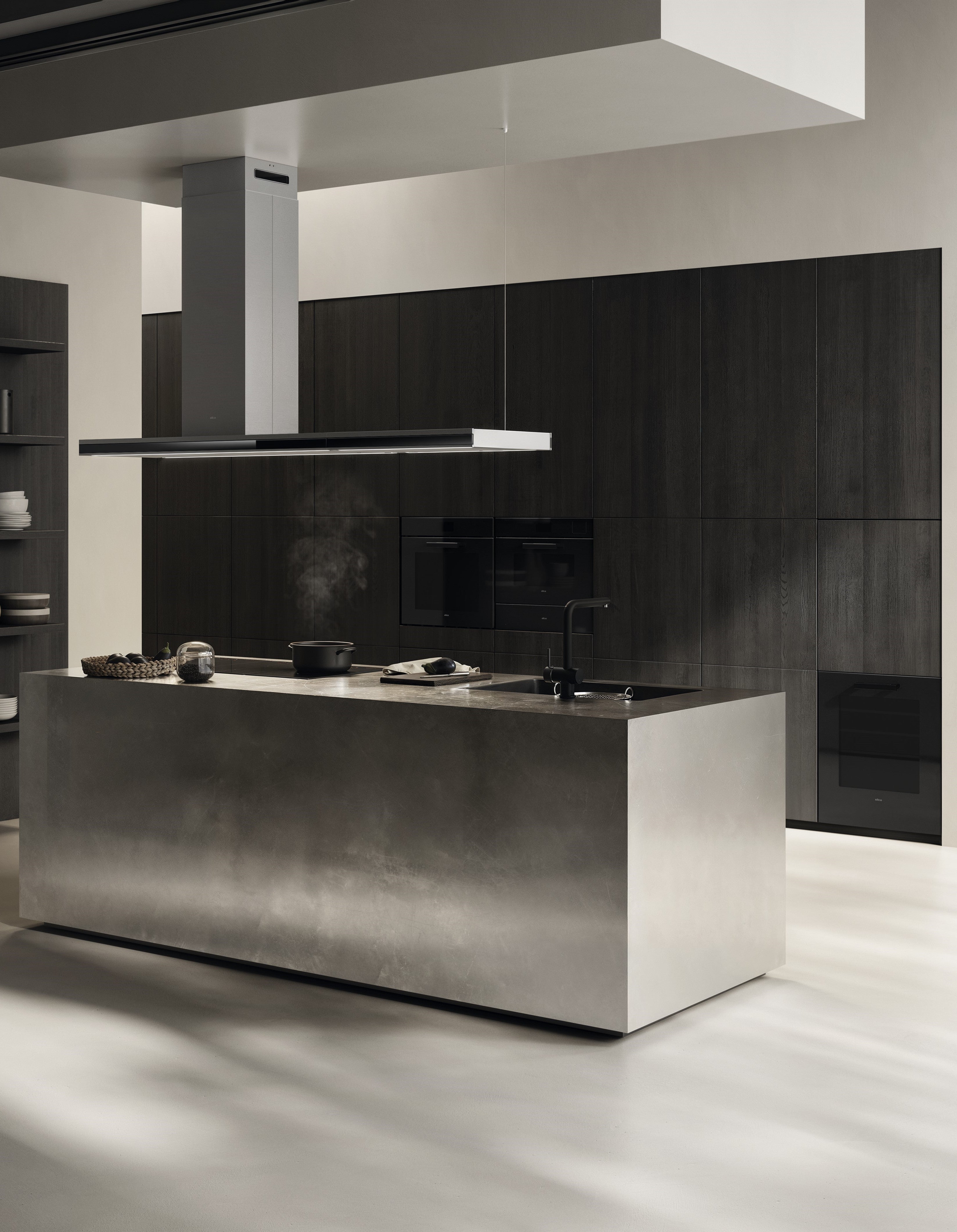 Elica ELEMENT ISL @ IXBL/A/180 180cm hood in black glass at Tahboub Appliances Jordan
