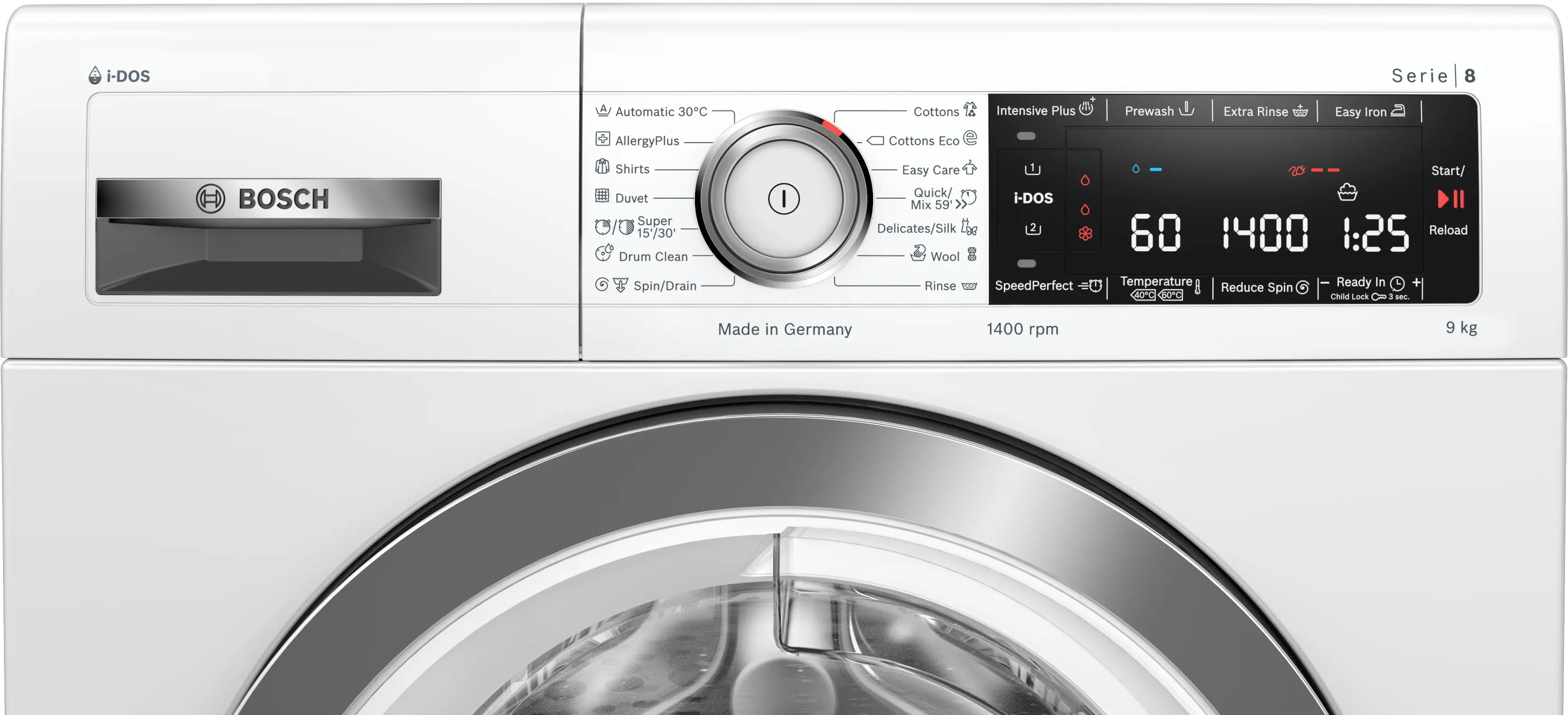 Bosch WAV28K90ME front-loading washing machine in white - angled front view