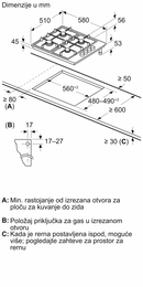 BOSCH PBY6C5B62O Built In Gas+Elec Hob Serie2 60cm S.Steel