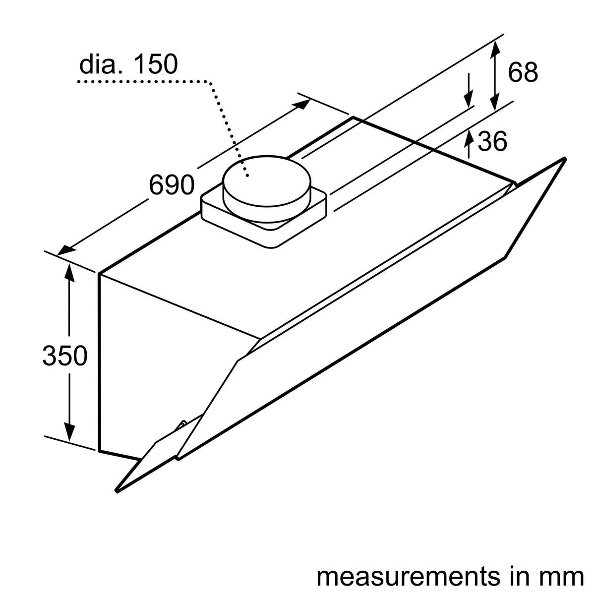 Bosch DWK095G60T inclined cooker hood installation feature graphic