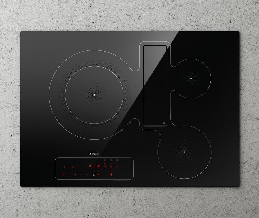 Elica NIKOLATESLA FIT 3Z 60cm induction hob with integrated extractor in black glass at Tahboub Appliances Jordan
