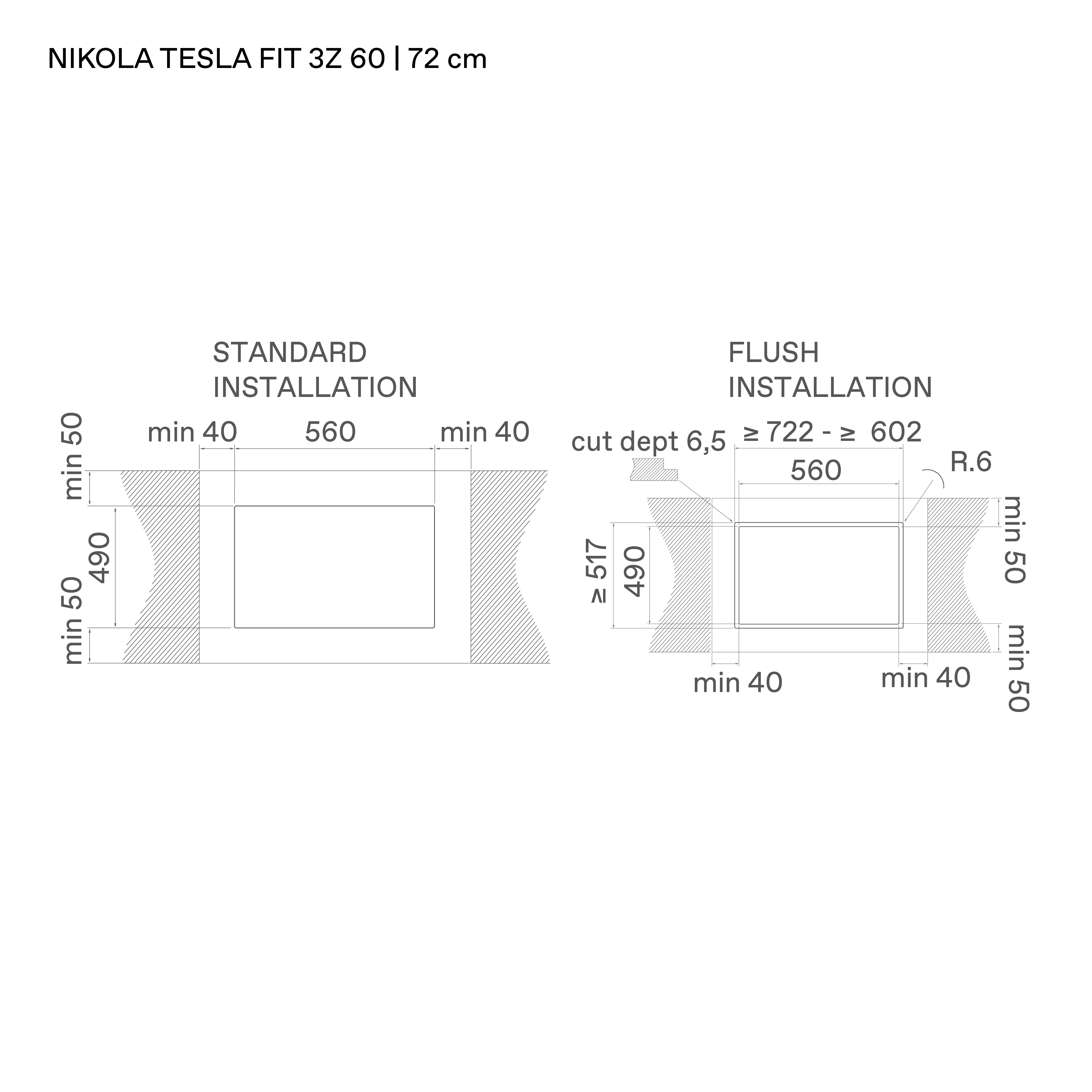 Elica NIKOLATESLA FIT 3Z technical drawing and installation dimensions for the 60cm induction hob with integrated extractor in black glass.