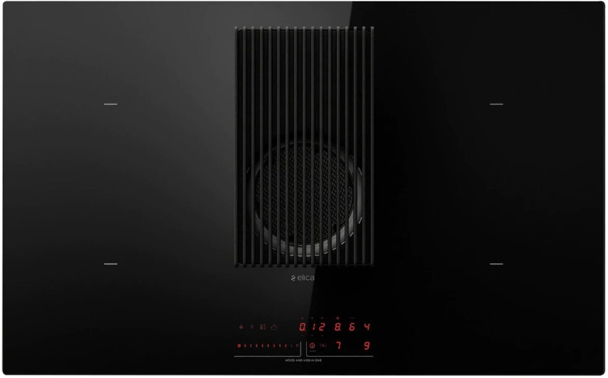 Elica NIKOLATESLA PRIME 83cm induction hob with integrated extractor in black glass at Tahboub Appliances Jordan