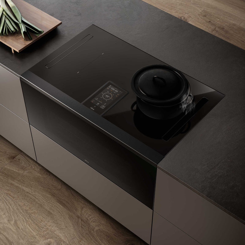 Induction Hob+Hood+Oven Combi Steam 90cm 1200m3/h 63Lit A+ Black