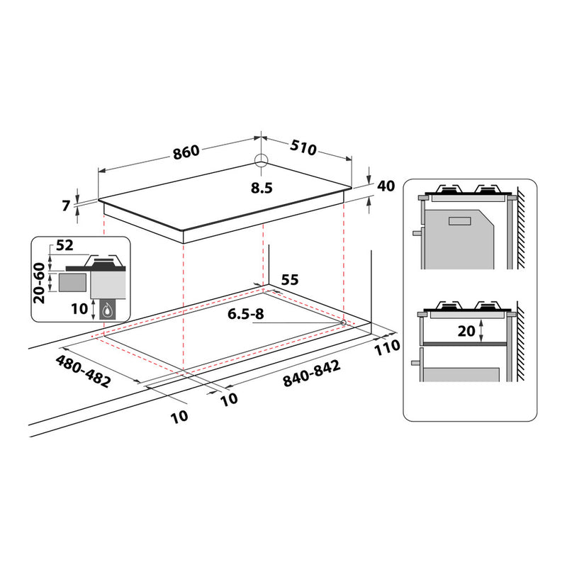 Gas Hob 90cm S.Steel  iXelium/W-Line