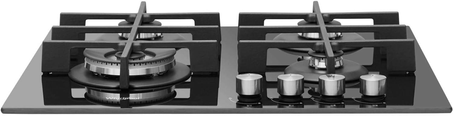 Whirlpool GOW 6423/NB gas on glass hob detail view