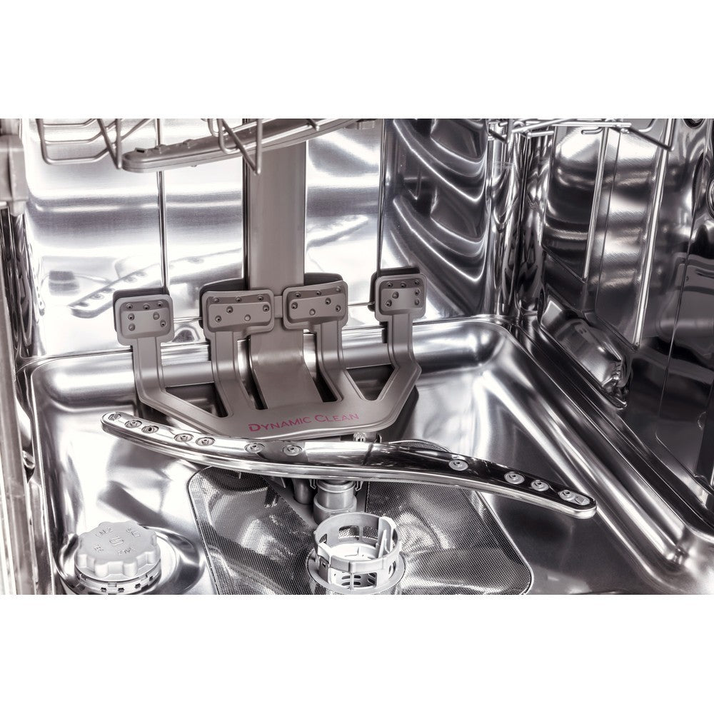 kitchenaid-kico3t133pfes_2 Stainless steel dishwasher interior with a silver spray arm.