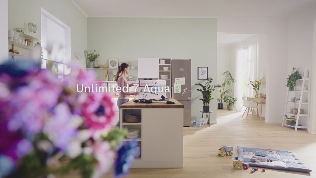 Bosch BCS71HYG1 Unlimited 7 ProHygienic Aqua Rechargeable 2-in-1 Vacuum and Mop White product video