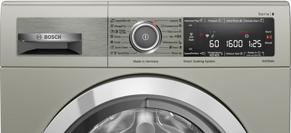 BOSCH Washing Machine 10kg 1600rpm Serie8 Antistain & 4D Wash System Wi-Fi Silver